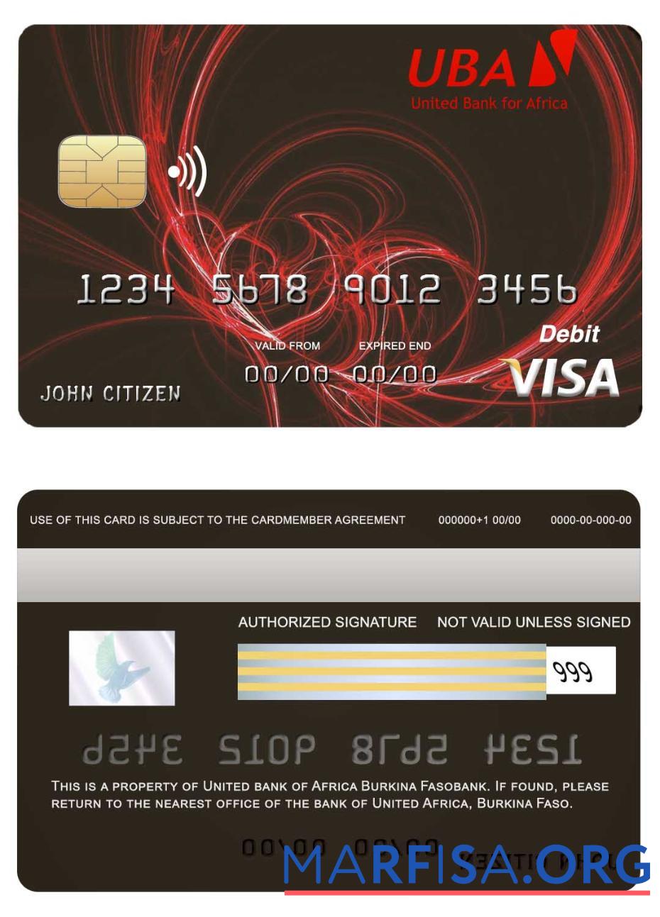 Downloadable Burkina Faso United bank Africa visa card example